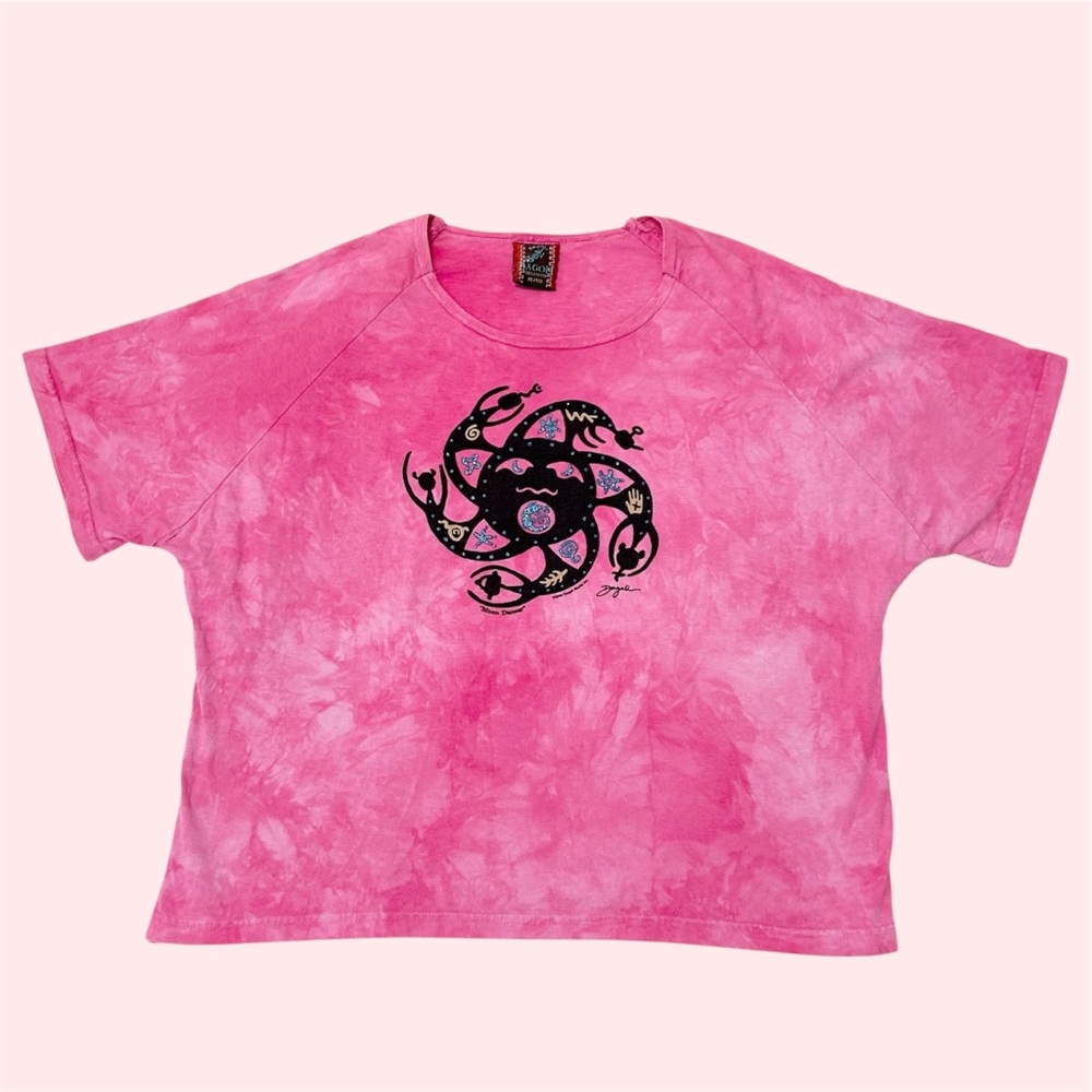 Vintage 90s Dagoli Moon Dancer Cropped Graphic Tee Pink Acid Wash XL